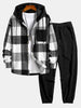 Relax Fit Flannel Plaid Corduroy Patchwork Hooded Shirt & Corduroy Jogger Pants