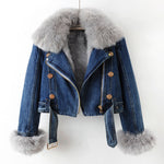 Margaux - Luxe Lined Fox Fur Denim Coat