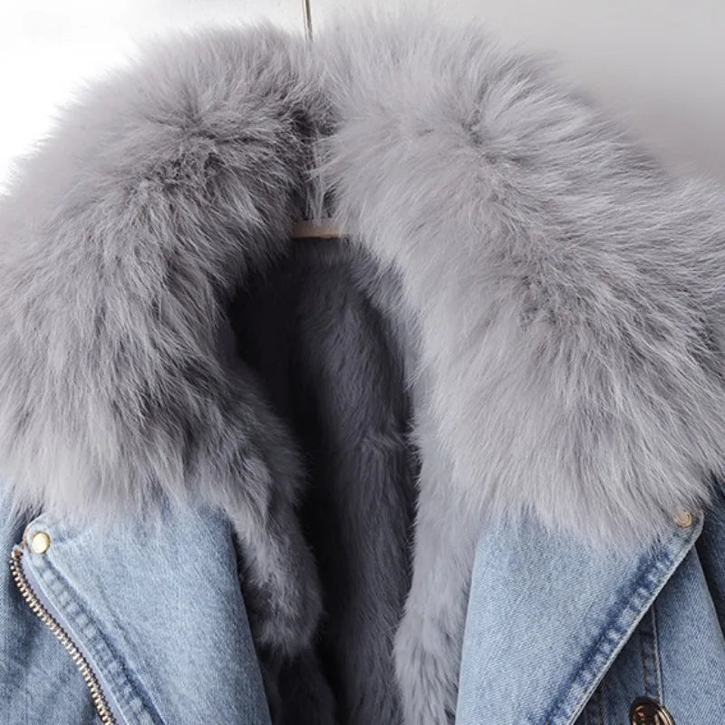 Margaux - Luxe Lined Fox Fur Denim Coat